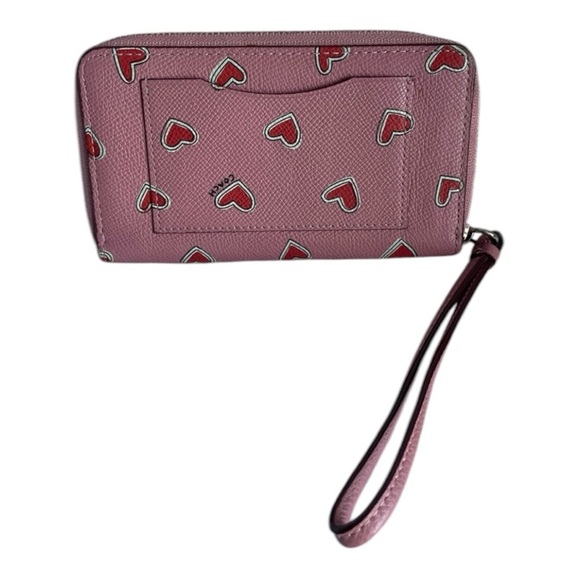 Coach Pink Heart-Patterned Women's Wristlet Wallet Clutch - Picture 5 of 10